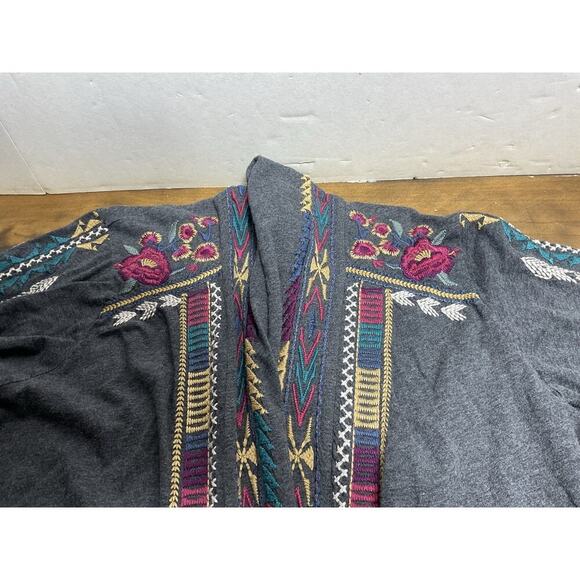 Johnny Was Sweater Womens L Duster Open Embroidered Cardigan Floral Southwestern - Picture 3 of 10